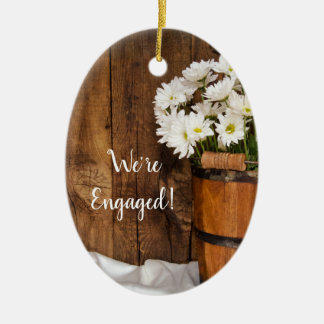 Bucket and White Daisies Country Engagement Ceramic Ornament