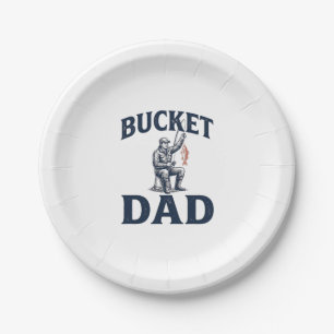 Bucket Dad Fishing Vintage Engraving Design_1 Paper Plates