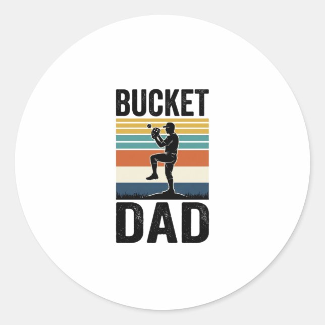 Bucket Dad Retro Baseball Father Vector Design_1 Classic Round Sticker (Front)