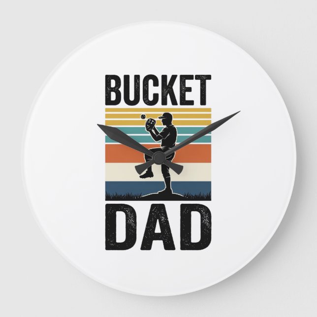 Bucket Dad Retro Baseball Father Vector Design_1 Large Clock (Front)