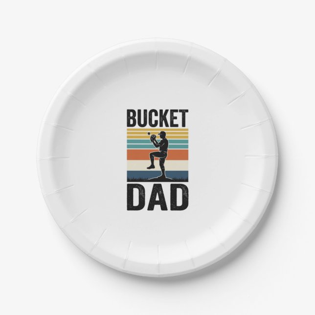 Bucket Dad Retro Baseball Father Vector Design_1 Paper Plates (Front)