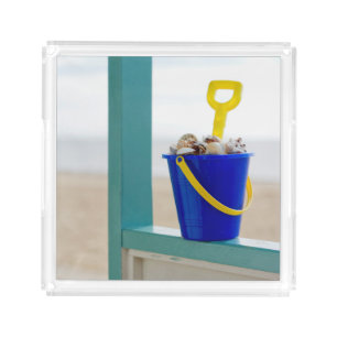Bucket Filled With Seashells Acrylic Tray