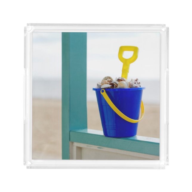 Bucket Filled With Seashells Acrylic Tray (Front)