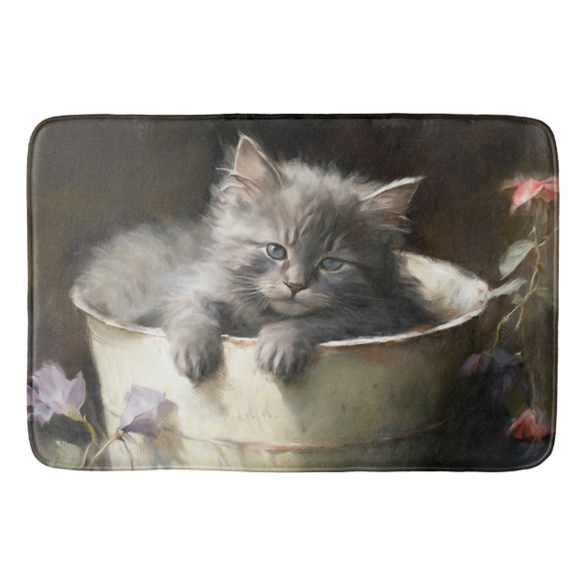 Bucket Full Of Joy Sweet Gray Kitten Bath Mat (Front)