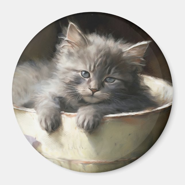 Bucket Full Of Joy Sweet Gray Kitten Magnet (Front)