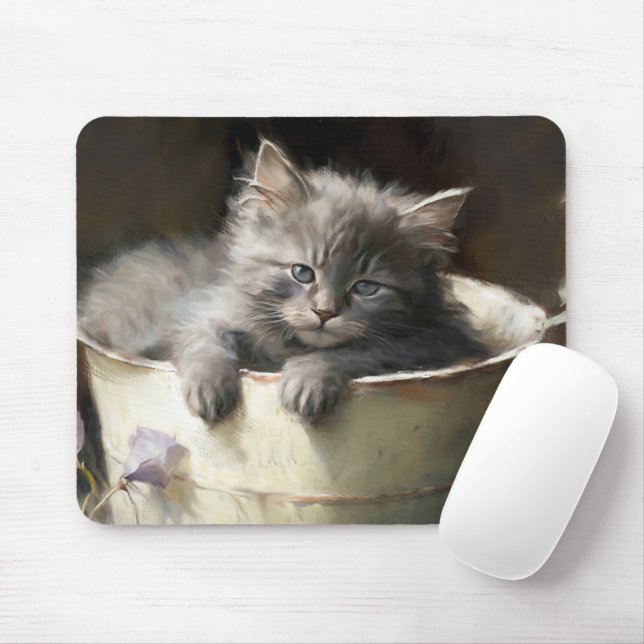 Bucket Full Of Joy Sweet Gray Kitten Mouse Pad (With Mouse)