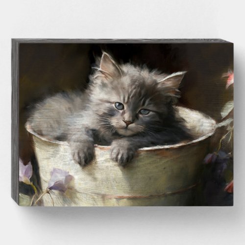 Bucket Full Of Joy Sweet Gray Kitten Wooden Box Sign