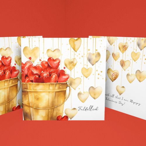 Bucket Full of Red Hearts and Gold Love Hearts Card