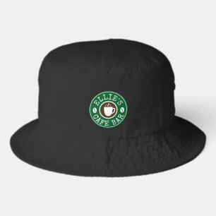 Bucket hat with custom coffee shop company logo