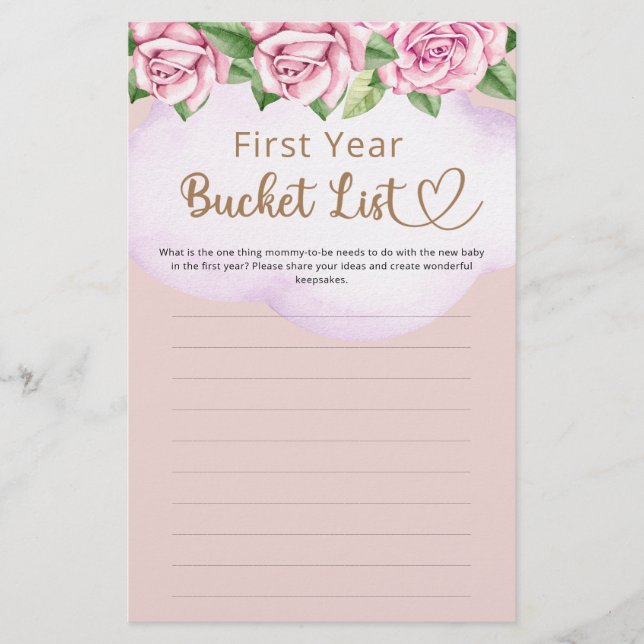 Bucket List First Year Girl Baby Shower  (Front)