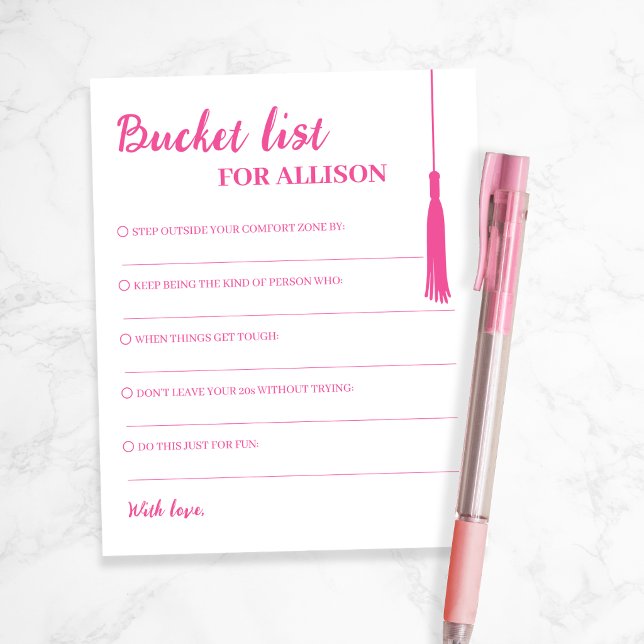 Bucket List Pink Graduation Advice Tassel Card (Bucket List Pink Graduation Advice Tassel Card)
