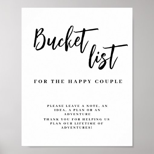 Bucket List wedding sign poster Zazzle