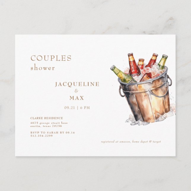 Bucket of Beer Couples Wedding Shower Postcard (Front)