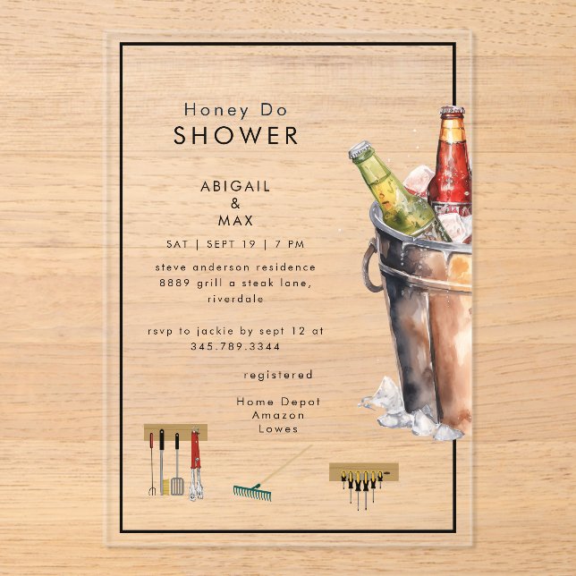 Bucket of Beer Honey Do Couples Wedding Shower Acrylic Invitations (Front)