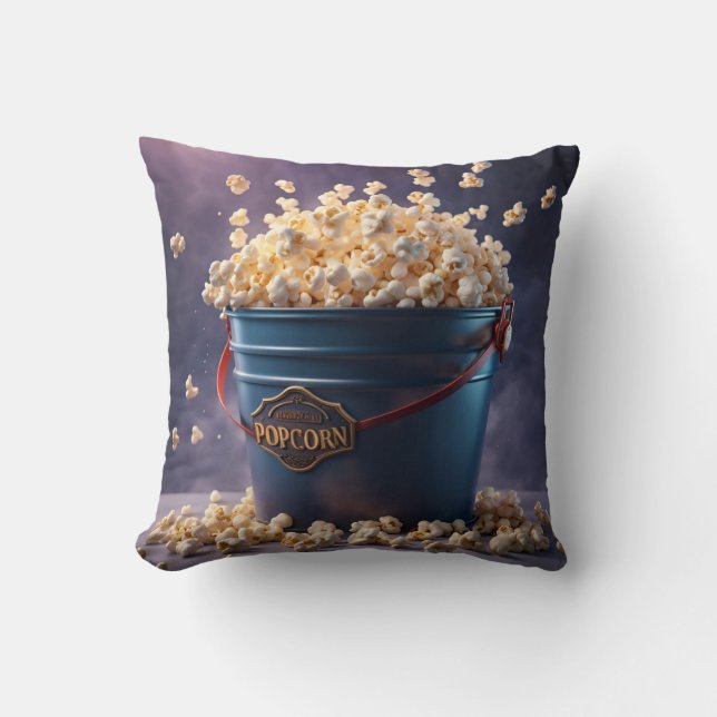 Bucket of Popcorn Throw Pillow (Front)