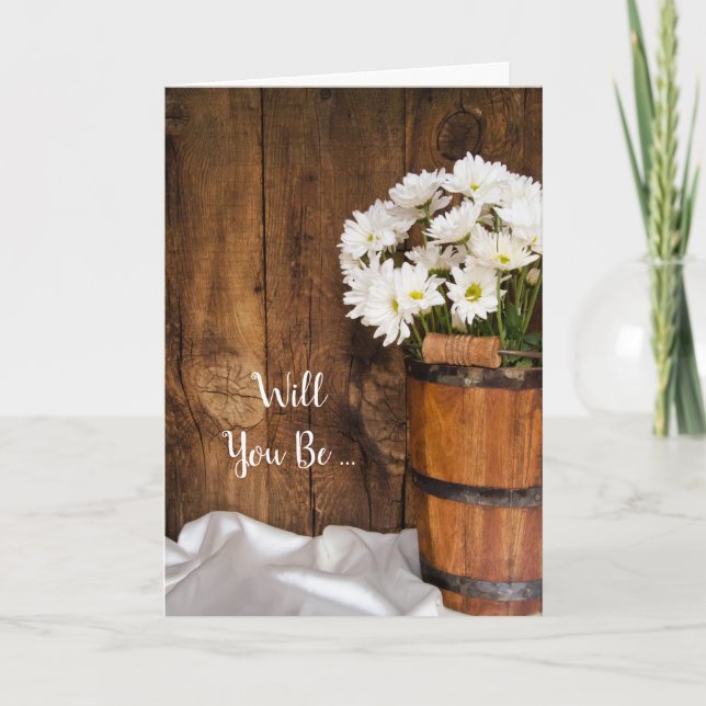 Bucket of White Daisies Will You Be My Bridesmaid Invitation (Front)