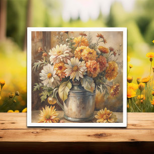 Bucket with Fall Floral Napkins