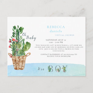 Buckets of Cacti Blue Oh Baby Shower By Mail Annou Announcement Postcard