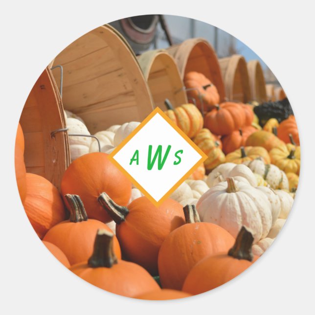 Buckets of Pumpkin Gourds Monogram Sticker Seals (Front)