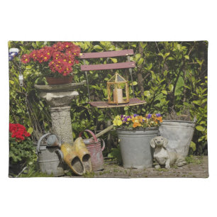 Buckets, shoes, and flowers, Zaanse Schans, Cloth Placemat