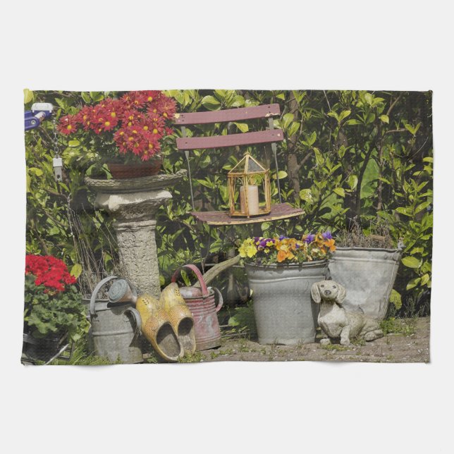 Buckets, shoes, and flowers, Zaanse Schans, Kitchen Towel (Horizontal)