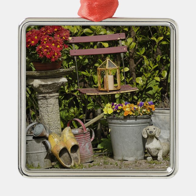 Buckets, shoes, and flowers, Zaanse Schans, Metal Ornament (Front)