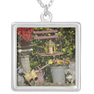 Buckets, shoes, and flowers, Zaanse Schans, Silver Plated Necklace