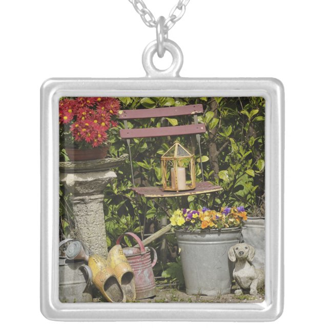 Buckets, shoes, and flowers, Zaanse Schans, Silver Plated Necklace (Front)