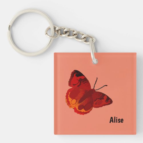 Buckeye Butterfly Keychain in Peach