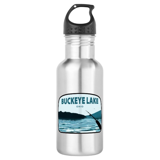 Buckeye Lake Ohio Fishing Rod Stainless Steel Water Bottle (Front)
