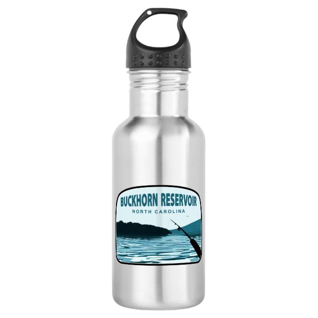 Buckhorn Reservoir North Carolina Fishing Rod Stainless Steel Water Bottle (Front)