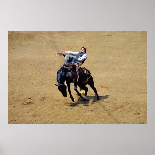 Bucking Bareback Bronc and Rodeo Cowboy Art Poster
