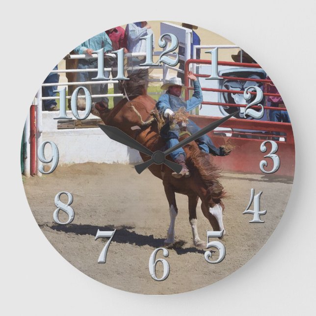 Bucking Bareback Bronco and Rodeo Cowboy Clock (Front)