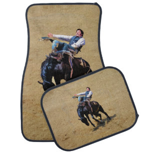 Bucking Black Bronco Western Rodeo Art Car Mats