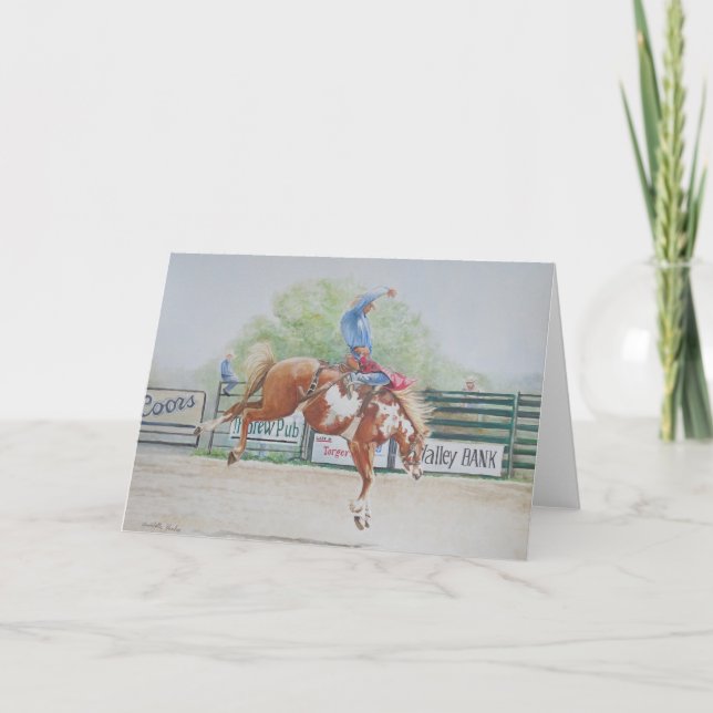 Bucking Bronc Rodeo Horse Art Note Card (Front)
