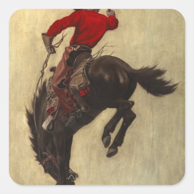 Bucking Bronco, 1903 by Newell Convers Wyeth Square Sticker (Front)