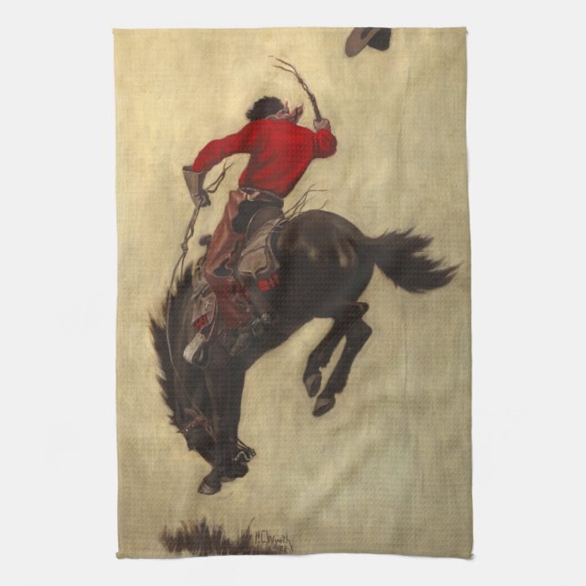 Bucking Bronco by Newell Convers Wyeth Kitchen Towel (Vertical)