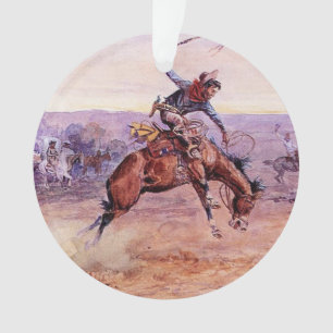 “Bucking Bronco” Cowboy Art by Charles Russell Ornament