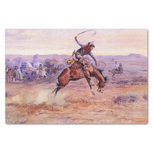 Bucking Bronco Cowboy Art by Charles Russell Tissue Paper