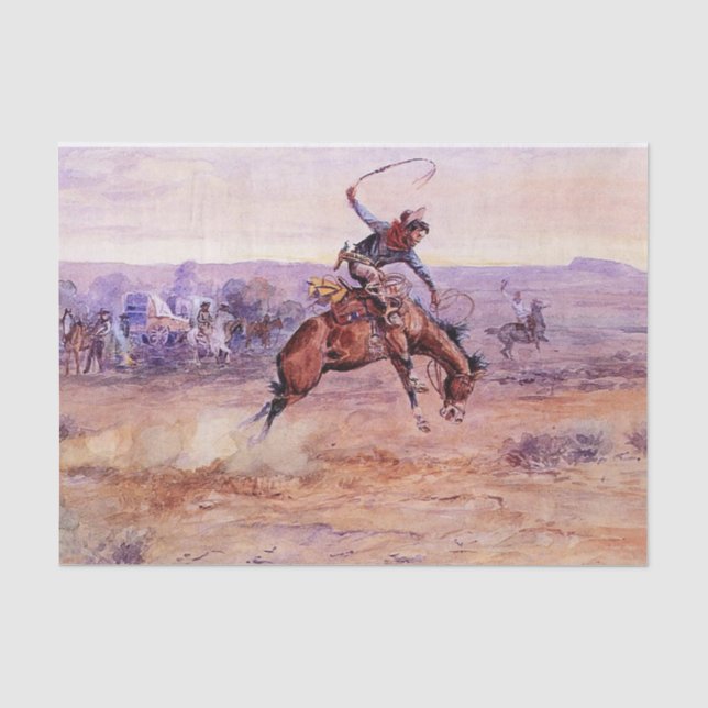 “Bucking Bronco” Cowboy Art by Charles Russell Tissue Paper (Front)