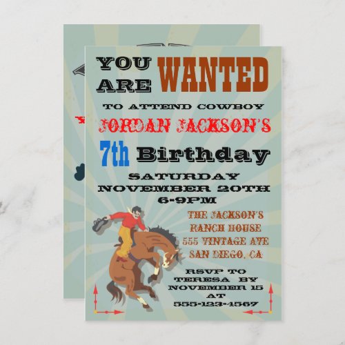Bucking Bronco Cowboy Birthday Party Invitaiton Invitation