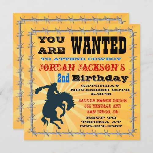 Bucking Bronco Cowboy Birthday Party Invitaiton Invitation