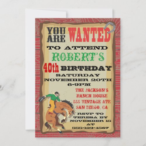 Bucking Bronco Cowboy Birthday Party Poster Invitation