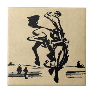 Bucking Bronco Horse and Rider Ceramic Tile
