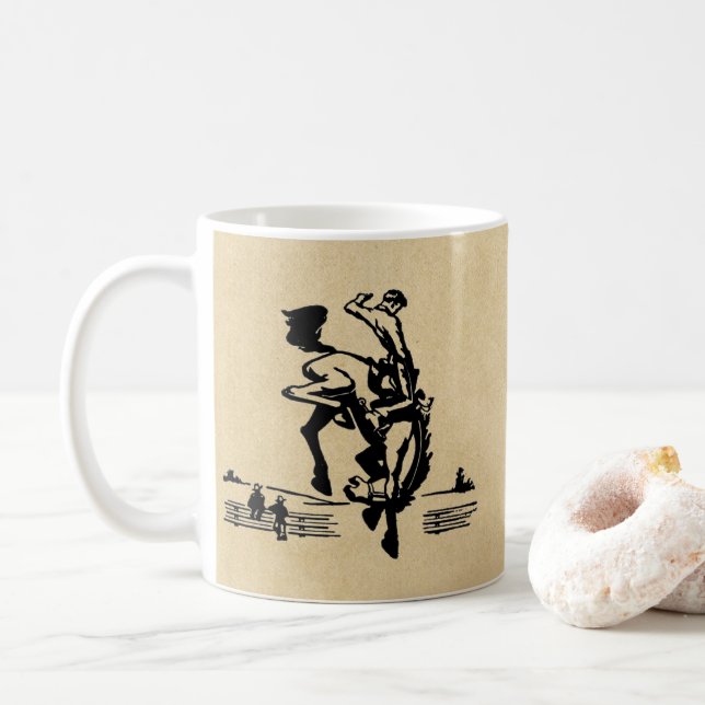 Bucking Bronco Horse and Rider Coffee Mug (With Donut)