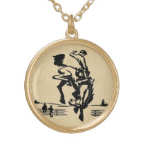 Bucking Bronco Horse and Rider Gold Plated Necklace