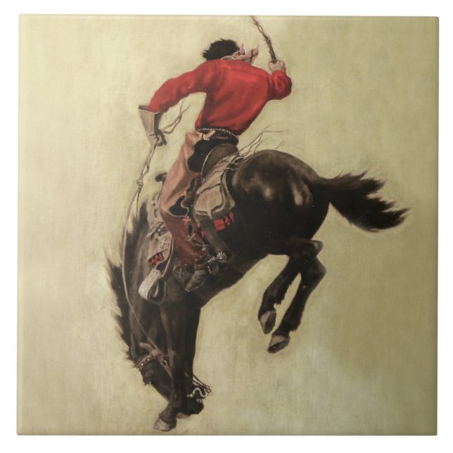 “Bucking Bronco” Magazine Cover by NC Wyeth Ceramic Tile (Front)