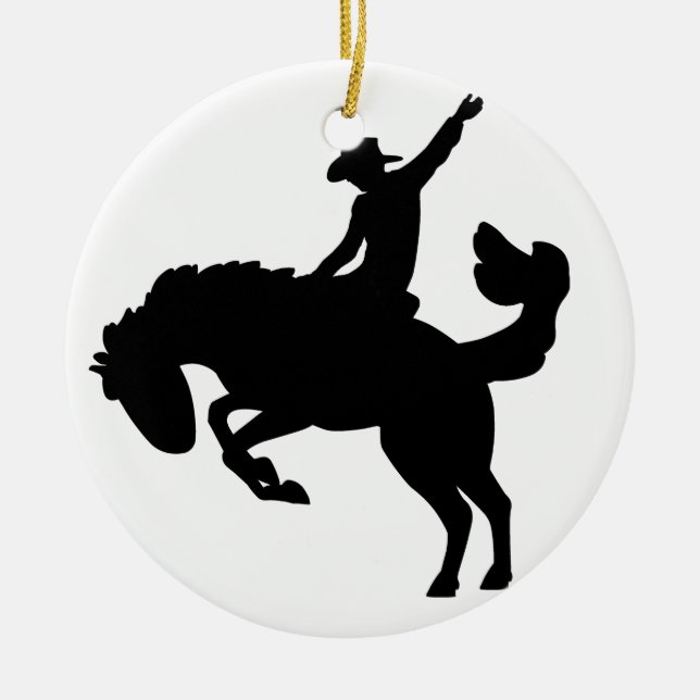 Bucking Bronco Rider Ceramic Ornament (Front)