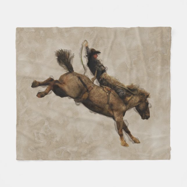 Bucking Bronco Rodeo Cowboy Fleece Blanket (Front (Horizontal))