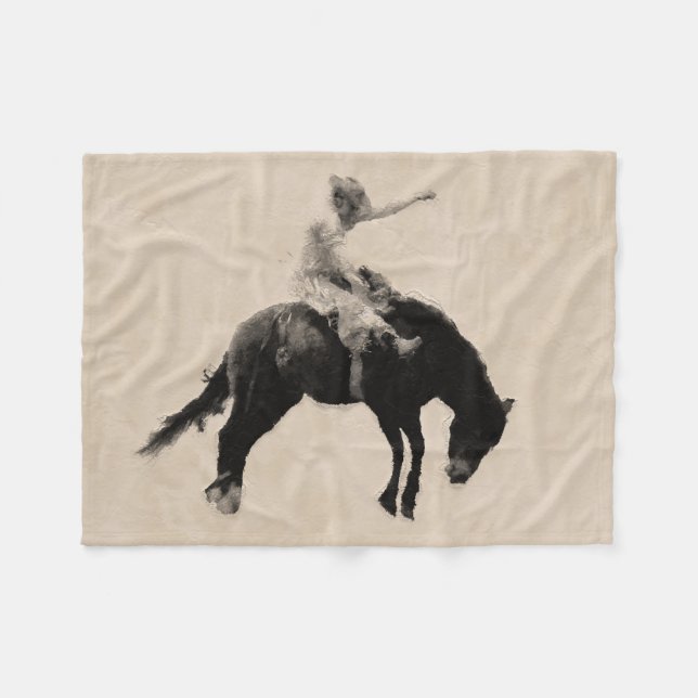 Bucking Bronco Rodeo Cowboy Fleece Blanket (Front (Horizontal))